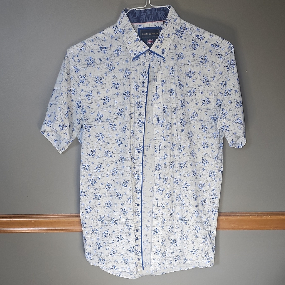 Men's Blue Floral Casual Button Down Shirt